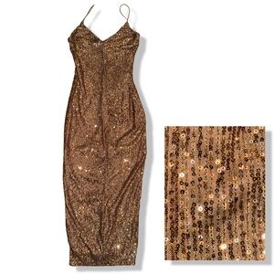 Fashion Nova Gold Sequin Maxi Dress XS Gold